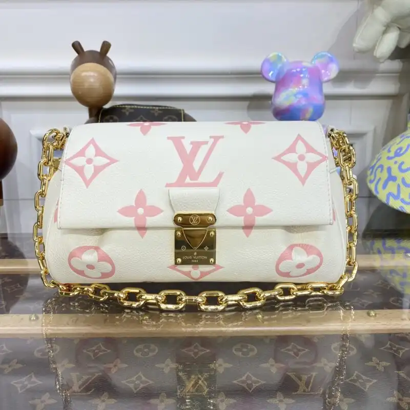 Discover the timeless elegance of Louis Vuitton’s Favorite in soft pink and white. A delightful accessory to brighten your day! 💖✨👜 https://tinyurl.com/29qh62wb