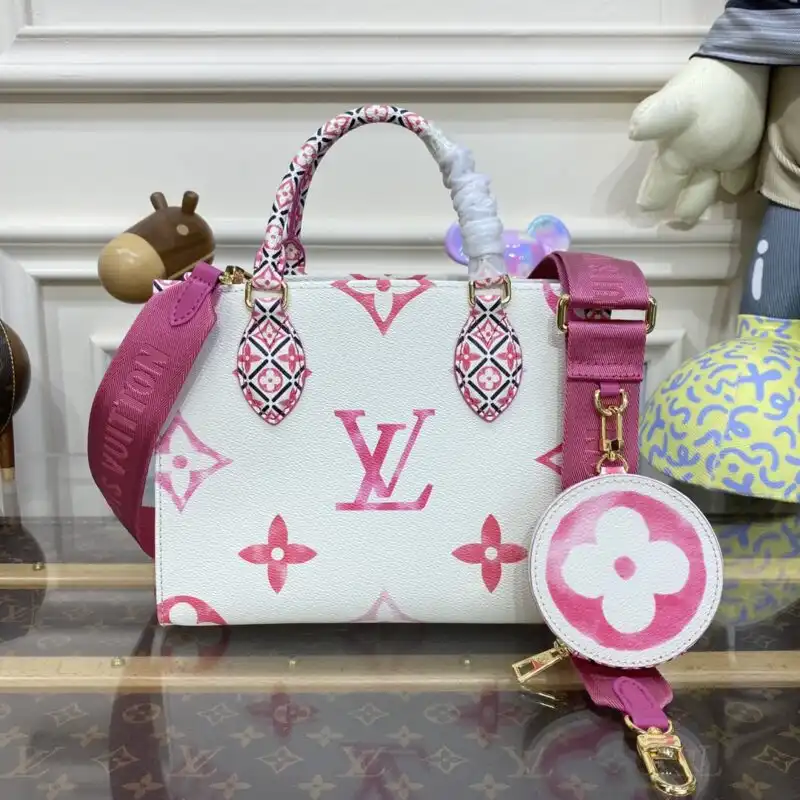 Embrace elegance with the LV OnTheGo PM in Pink & White. Perfect for every occasion, it adds a touch of joy to your day! 💖✨👜 https://tinyurl.com/2xlqeddg