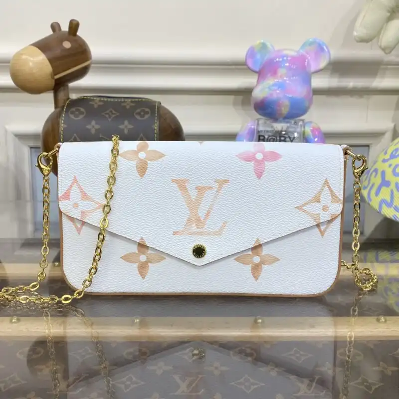 Discover elegance with the Louis Vuitton Felicie Pochette in soft white and apricot. Perfect for any occasion! 🌸✨👜 https://tinyurl.com/23lf9zs9