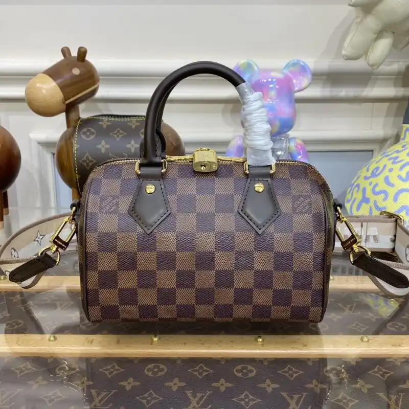Discover the elegance of the Louis Vuitton Speedy Bandoulière 20 in brown grid. Perfect for your timeless style! 👜✨💕 https://tinyurl.com/2b7u3yb8