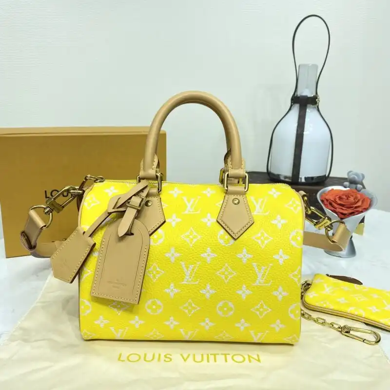 Introducing the charming Louis Vuitton Speedy P9 Bandouliere 25 in sunny yellow! 🌼✨ Perfect for adding a touch of joy to your day! 👜❤️ https://tinyurl.com/2aa57t28