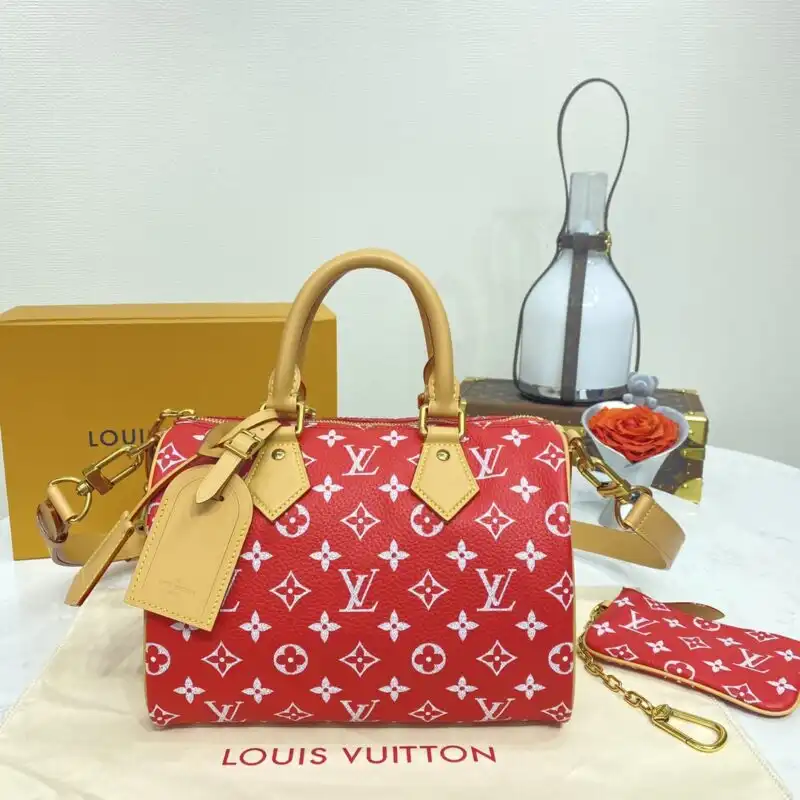 Elevate your style with the Louis Vuitton Speedy P9 Bandouliere 25 in radiant red. A perfect blend of elegance and charm! ❤️✨👜 https://tinyurl.com/2b7en574
