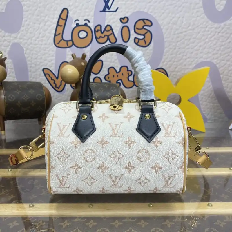 Discover timeless elegance with the Louis Vuitton Speedy Bandouliere in a soft beige. A perfect companion for your stylish adventures! 💖👜✨ https://tinyurl.com/2cauux6f