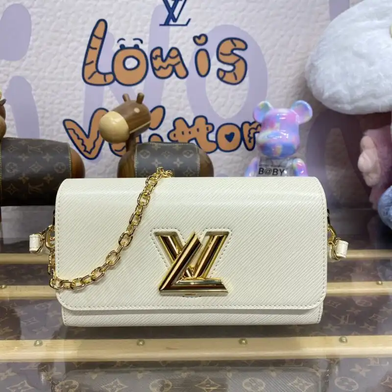 Discover the elegance of the Louis Vuitton Twist West Pochette in soft white. Perfect for any occasion! ✨👜💕 https://tinyurl.com/23z4nqtx