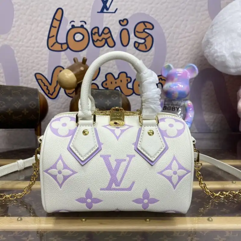 Discover the elegance of the Louis Vuitton Speedy Bandouliere 20 in White Purple. A perfect blend of style and charm. 🌸✨💖 https://tinyurl.com/2c6j3tt5