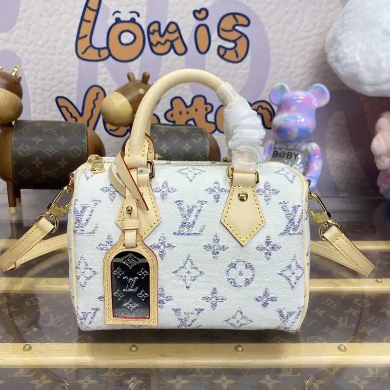 Discover the elegance of the Louis Vuitton Speedy Bandouliere 20 in gentle white and grey. Perfect for your stylish adventures! ✨👜💕 https://tinyurl.com/29ccfkr8