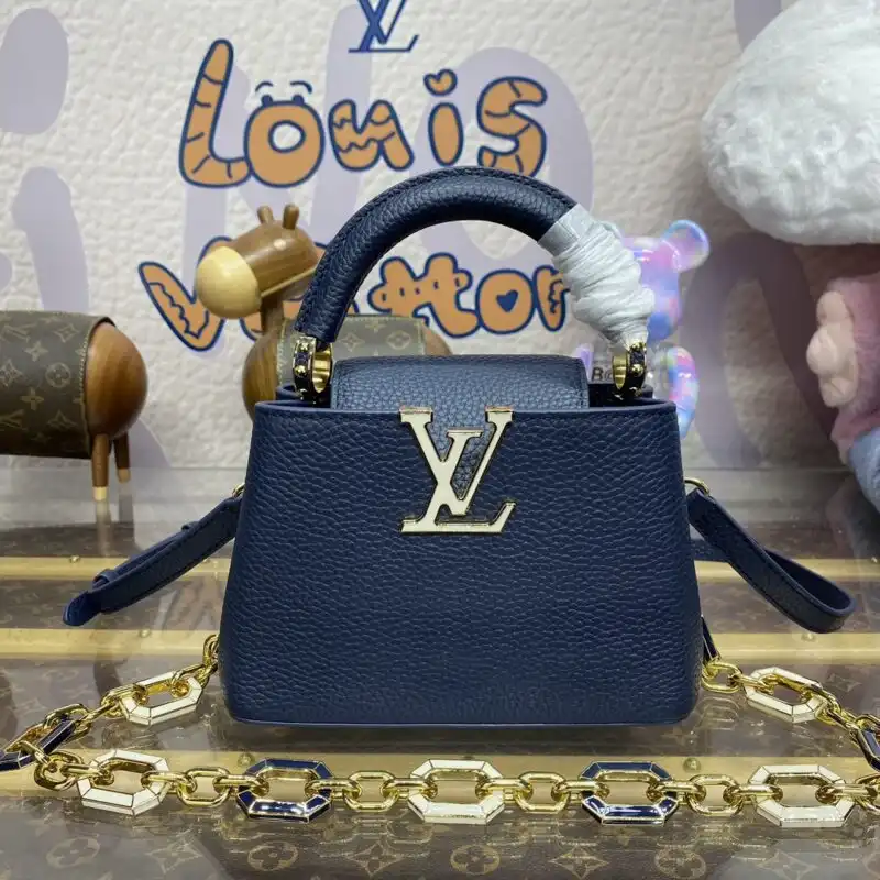 Discover the elegance of the Louis Vuitton Capucines in dark blue. A timeless piece that whispers sophistication and grace. 💙✨👜 https://tinyurl.com/28ls5nc6