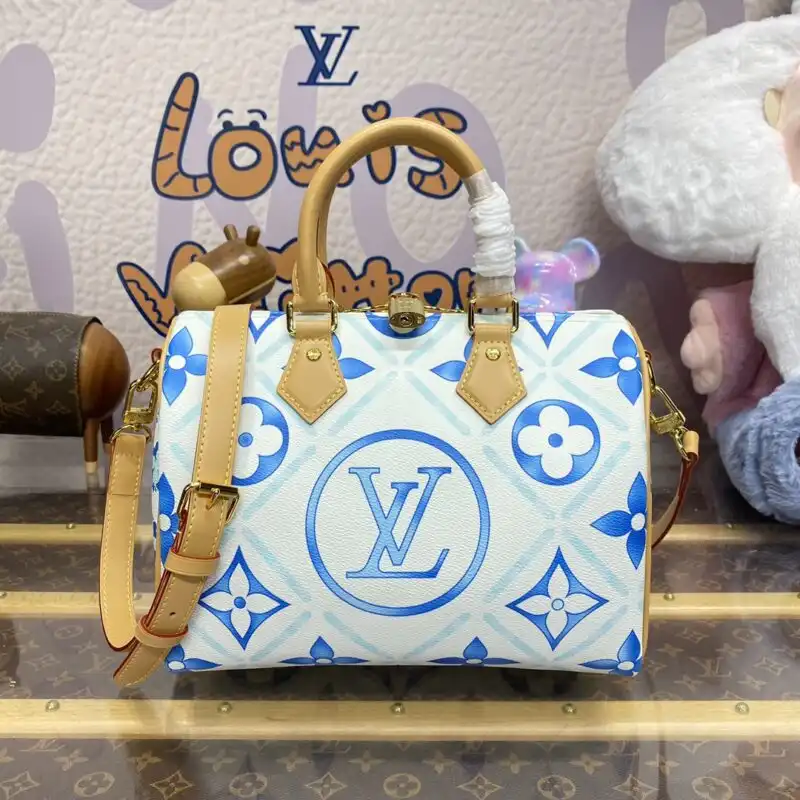 Discover the elegance of the Louis Vuitton Speedy Bandouliere 25 in serene blue and white. Perfect for every adventure! ✨💙👜 https://tinyurl.com/29teudua