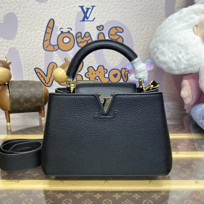 Discover the elegance of the Louis Vuitton Capucines in Full Black. Timeless beauty and sophistication await you. ✨🖤👜 https://tinyurl.com/235h747s