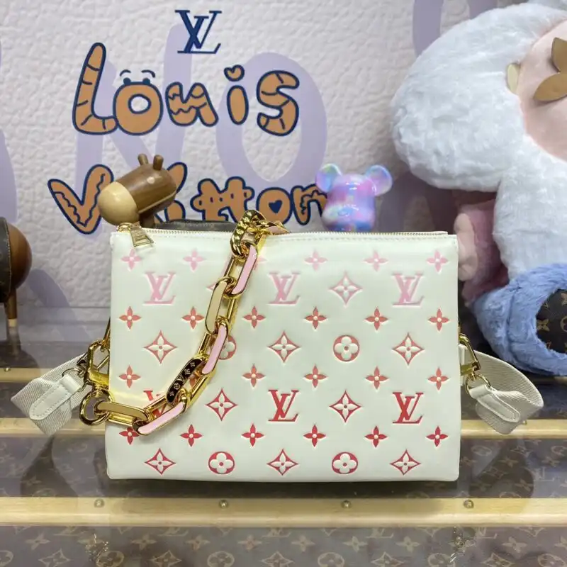Discover the elegance of the Louis Vuitton Coussin in White and Orange, a perfect blend of style and warmth. 🌼✨👜 https://tinyurl.com/26ztq66c