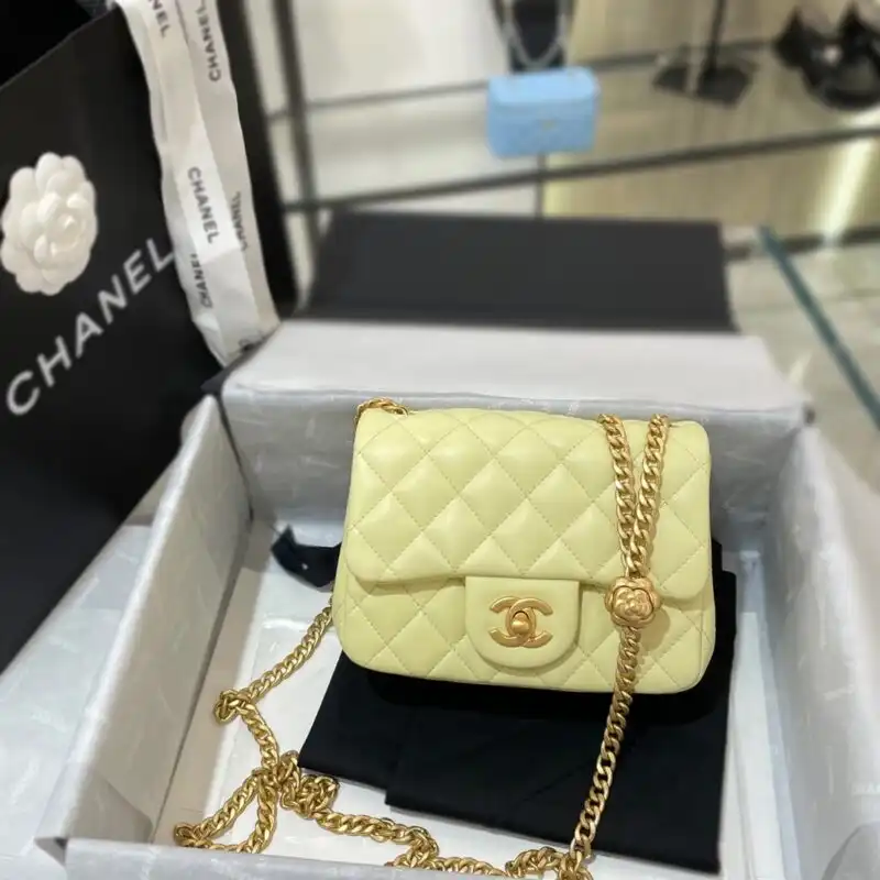 Experience the elegance of the CHANEL 23S Camellia Square in soft yellow. A timeless piece that brightens your style effortlessly. 🌼✨💖 https://tinyurl.com/2ywr2csy