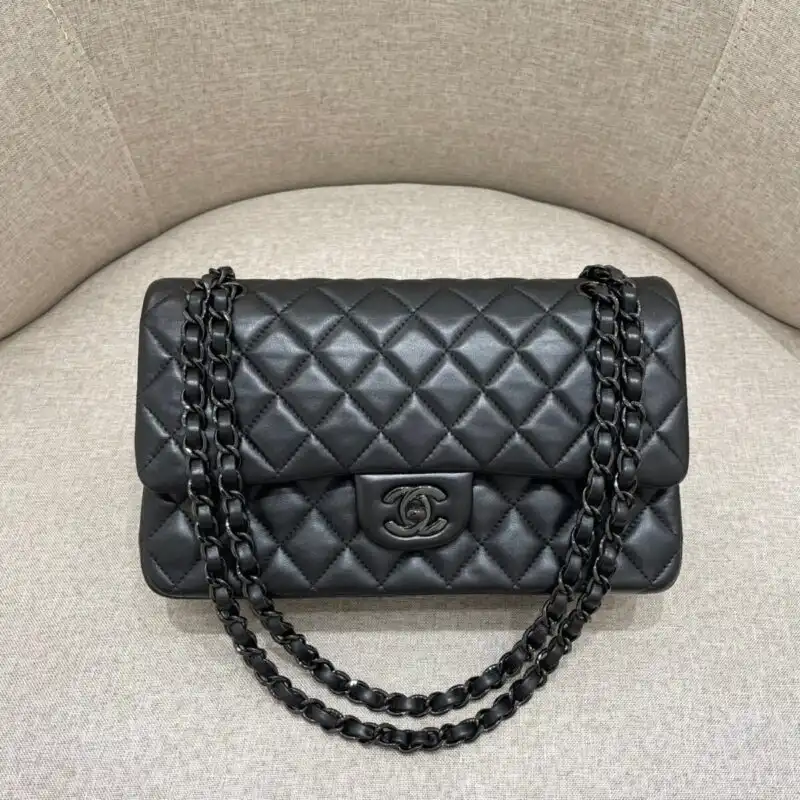 Discover the elegance of the CHANEL Classic Flap 25cm in all black. A timeless piece that whispers sophistication. 🖤✨💖 https://tinyurl.com/25jv6oms