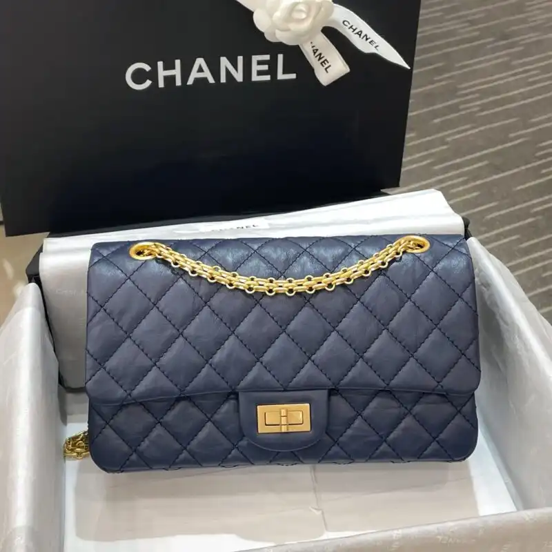 Discover elegance with the CHANEL 2.55 Bag in serene blue. A timeless treasure that adds a touch of grace to any outfit. 💙👜✨ https://tinyurl.com/2359uvbe