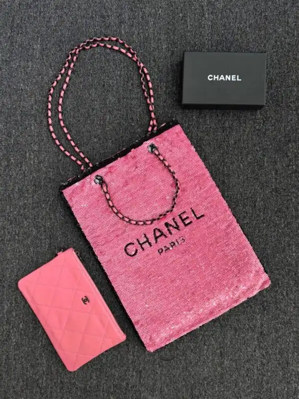 Embrace elegance with the CHANEL Sequin Shoulder Bag in lovely pink 🌸✨. Perfect for adding a touch of sparkle to your day! 💖👜 https://tinyurl.com/237vl3sa