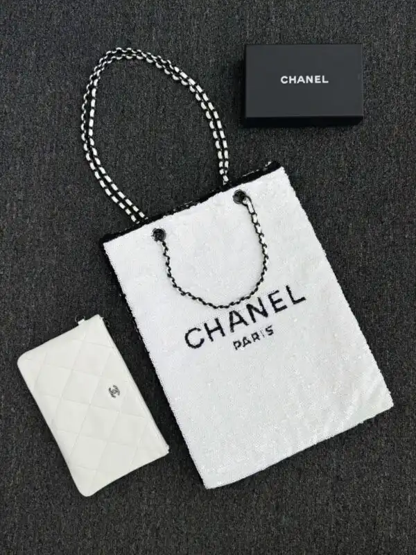 Elevate your style with the CHANEL Sequin Shoulder Bag in white✨ A touch of elegance that shines beautifully! 🌟💖 https://tinyurl.com/2caulwvv