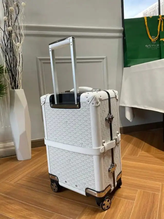 Discover elegance on your journeys with the Goyard Bourget Travel Suitcase in white. Travel beautifully and carry your dreams! ✈️✨🧳 https://tinyurl.com/23nuol2w