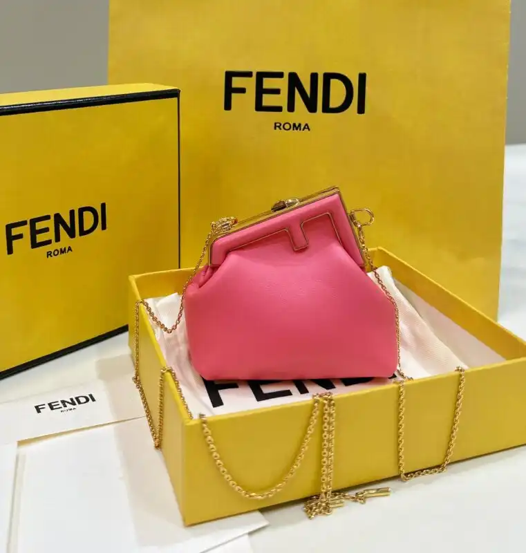 Discover the enchanting Fendi First Mini in soft pink, a perfect companion for elegance and charm. Embrace your style! 💖✨👜 https://tinyurl.com/2a7ul3ma