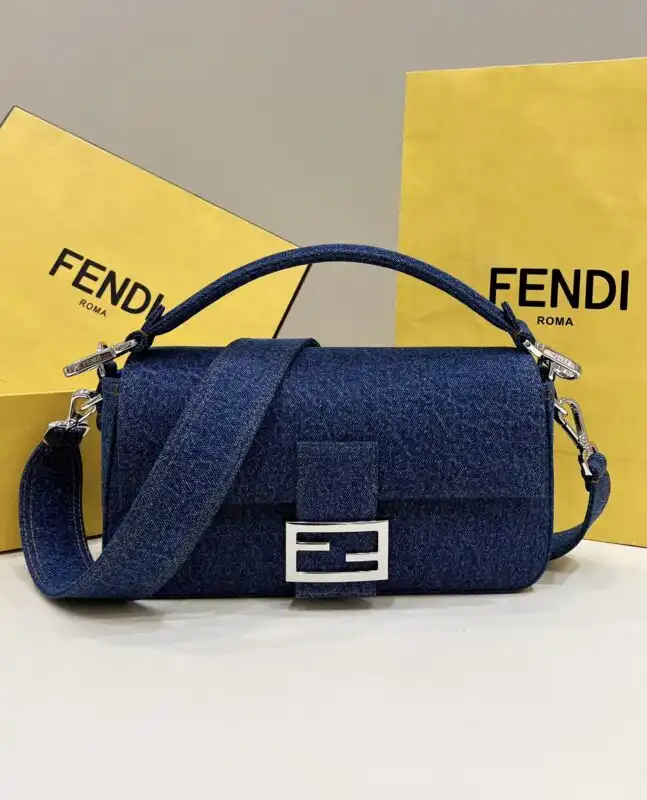 Discover the timeless charm of the Fendi Baguette in full blue denim. Perfect for any occasion, it adds a touch of magic! ✨💙👜 https://tinyurl.com/28pxbw4n