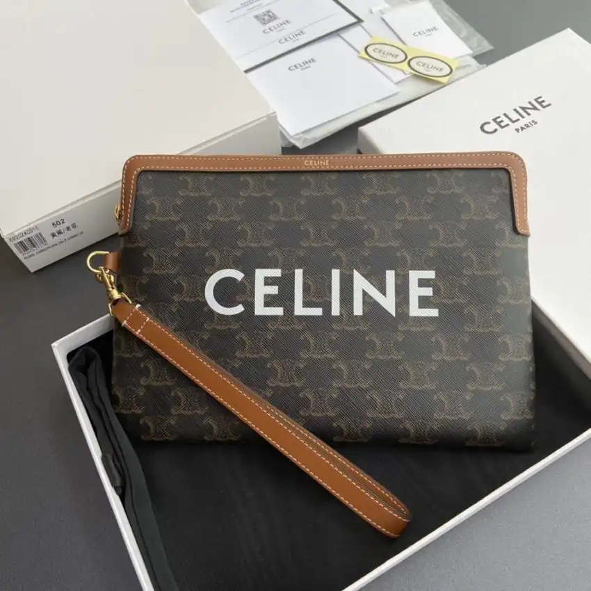 Elevate your style with the Celine Triumphe Clutch in warm brown. A touch of elegance for every occasion. ✨💖👜 https://tinyurl.com/22vx9xhc