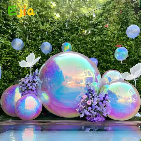 6pcs Set Iridescent Inflatable Mirror Ball Big Shiny Balls Airtight Giant Mirror Balloon  PVC Sealed Sphere For Party Decoration https://tinyurl.com/2d3mwlpj