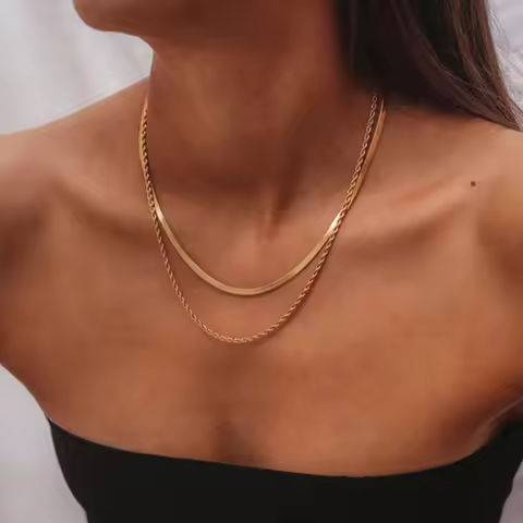Uworld Simple Jewelry 18K Gold Plated Flat Snake Chain Layer Necklace Stainless Steel Snake Rope Chain Necklace Gift https://tinyurl.com/2bc5fmas
