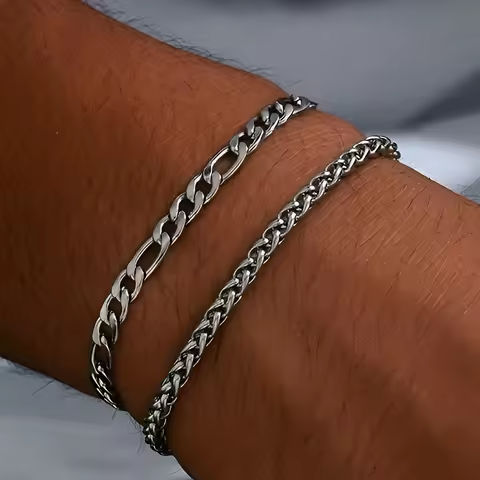 2pcs Simple Minimalist Silver Plated Stainless Steel Chain Bracelets Set for Men Fashion Glossy Street Chic Bracelet Jewelry https://tinyurl.com/2cagwlgs