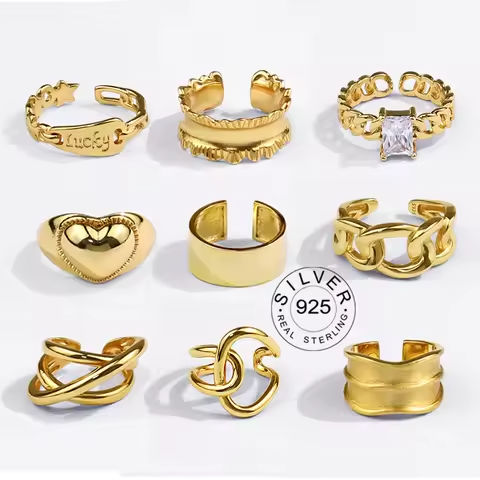 Real 925 Sterling Silver Rings For Women vintage gold color bump Engagement Rings Silver 925 Jewelry Anillos Mujer https://tinyurl.com/23mryf8r