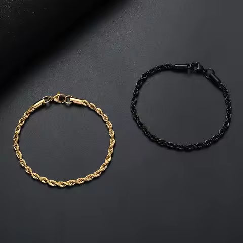 Wholesale Price 316L Stainless Steel Golden Black Twisted Rope Chain Bracelet For Men and Women Fashion Gift Jewelry https://tinyurl.com/2xovtql4