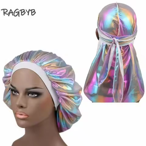 Unisex Glitter Silk Durag Matching Bonnet Set Men Silky Durag Bandanas Bonnet for Women Sleep Cap Wave Hair Cap Head Scarf Durag https://tinyurl.com/2ymscl3g