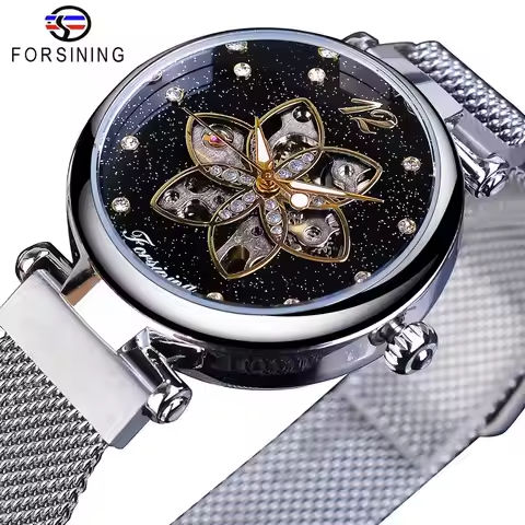 Forsining Top Brand Luxury Diamond Women Watches Mechanical Automatic Female Watches Waterproof 2019 Fashion Mesh Design Clock https://tinyurl.com/25z6mo7l