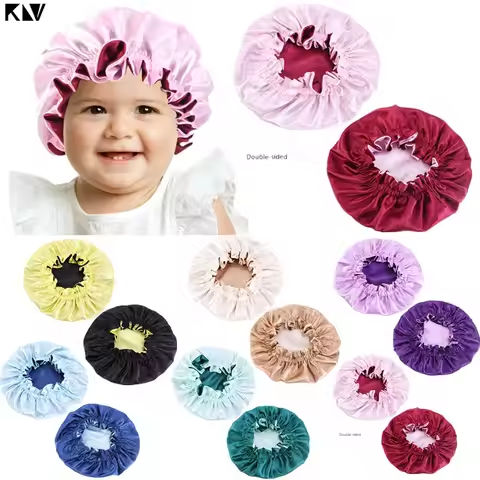 New Baby Silky Satin Bonnet Double Layer Adjustable Sleep Cap Girl Night Turban Children Solid Color Cute Hat Fashion Baby Cap https://tinyurl.com/2yksrqlc
