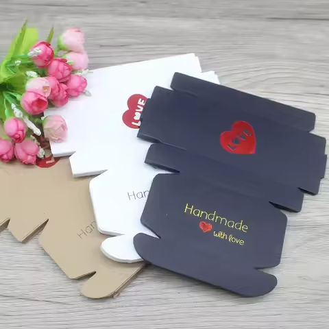 New 10Pcs 8x6x2cm White /Kraft /Black Jewelry display Packing Box Handmade With Love Cardboard Gift Package & Wedding Favourate https://tinyurl.com/2ctz7c7z