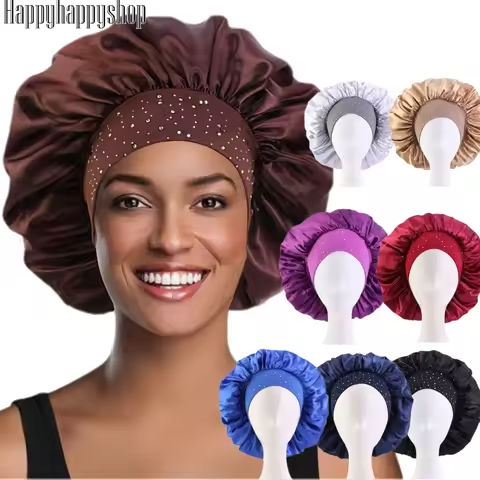 Big Size Beauty Satin Bonnet for Women Pure Color Sleep Night Cap Head Cover Turban African Headwear Bandanas Headwrap https://tinyurl.com/22ssc9ny
