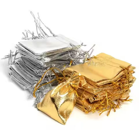 50Pcs/lot 7x9cm 9x12cm Gold Silver Color Adjustable Jewelry Packing Bags For Party Candy Drawstring Wedding Gift Bags https://tinyurl.com/23zzgk9j