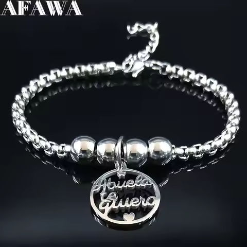 Family Grandmother Stainless Steel Bracelets for Women Bead Silver Color Bracelet Bangle Jewelry pulseras mujer B1966S01 https://tinyurl.com/26lk2l8p