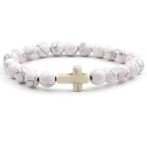 VILLWICE Handmade Natural Stone Cross Bracelet Charm Beaded Elastic Bracelets Men Women Christian Jewelry Gifts 13 Colors https://tinyurl.com/2yvb6cuc