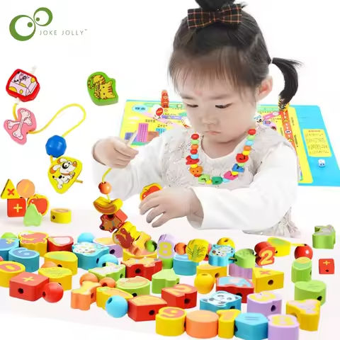 26pcs Wooden Toys Baby DIY Toy Cartoon Fruit Animal Stringing Threading Wooden beads Toy Monterssori Educational for Kids GYH https://tinyurl.com/2djlnx3o