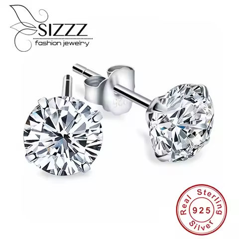 Crystal Zircon Real 925 Sterling Silver Earrings Channel  Cubic Zirconia Silver Stud Earrings for Women Sterling Silver Jewelry https://tinyurl.com/2yyt7upa