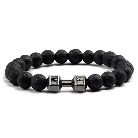 Natural Volcanic Stone Bracelet Men Matte Black Lave White Beads Charm Dumbbell Strand Bracelets Women Barbell Fitness Jewelry https://tinyurl.com/27982xpk