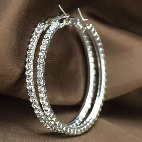 Popular earring With rhinestone 20mm-90mm Crystal circle hoop earrings Simple big circle Silver plated hoop earrings for women https://tinyurl.com/2as3y9d7