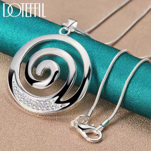 DOTEFFIL 925 Sterling Silver AAA Zircon Round Spiral Pendant Necklace 16-30 Inch Chain For Woman Man Charm Wedding Jewelry https://tinyurl.com/2bs8bc2v