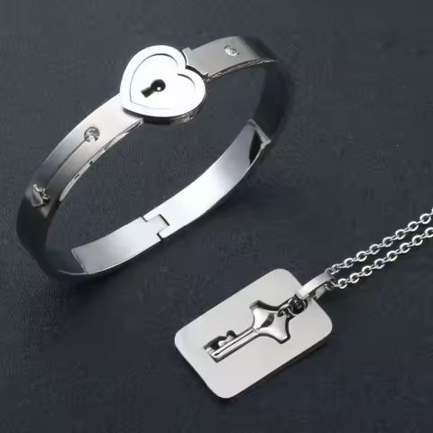 Couple Jewelry Stainless Steel Bracelet Love Heart Lock Bracelets Bangles Key Pendant Necklace for Women Men Lover Jewelry Gift https://tinyurl.com/28vgdnko