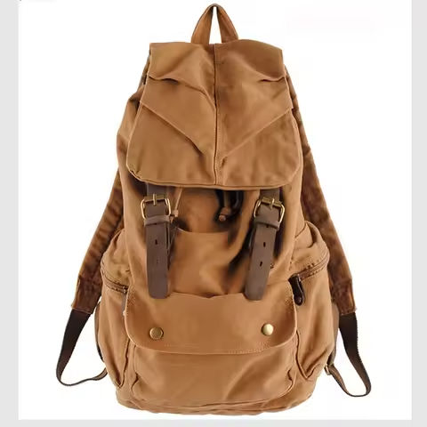 Fashion Vintage Leather military Canvas Backpack Men School Bag drawstring backpack Women Bagpack male Rucksack Teenager mochila https://tinyurl.com/2b4dc2o5