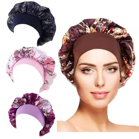 Printing Satin Bonnet For Women Elastic Wide Band Night Sleep Satin Hat Chemo Caps Hair Loss Cover Fashion Head Wrap Hair Care https://tinyurl.com/2ymrrda3
