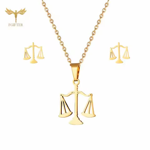 Scale Pendant Necklace Earring Set Stainless Steel Accessories Western Goddess of Justice Scale Symbol of Fairness Woman Jewelry https://tinyurl.com/23dd7wdm