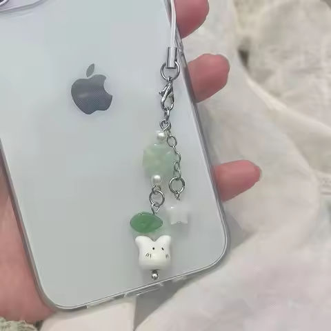 Handmade four leaf clover beaded phone charm y2k cute cat keychain https://tinyurl.com/27svqo8b