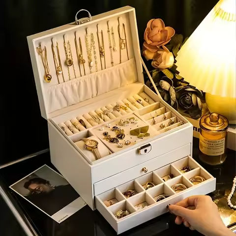 Jewelry storage box, high-end exquisite necklace earrings, gold jewelry box, large capacity multi-layer jewelry box https://tinyurl.com/24dz4h78