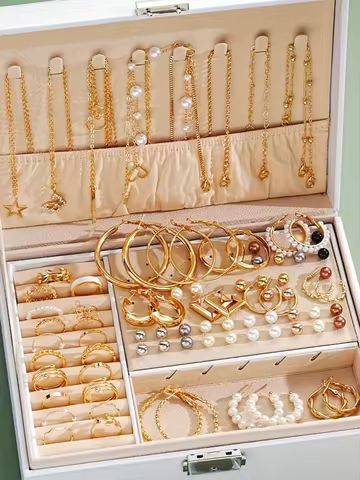 86pcs/Set Elegant Pearl Earrings Multi-Layered Necklace Ear Studs Rings 4-In-1 Jewelry Set For Women Daily Wear Gift (No Box) https://tinyurl.com/2d4lw75l