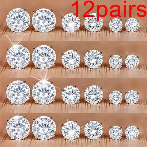 12 Pairs Eight Claw Glass Water Diamond Earrings, Versatile Flower Artificial Crystal Card Earring Set Earrings, Earring Set https://tinyurl.com/23n8hl7o