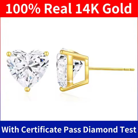 Szjinao Pure 14K Gold Hearts Earrings Moissanite Real Gold Certified Women Jewelry Three Claw Luxury AU585 K Gold Wedding Gifts https://tinyurl.com/2dglro2x